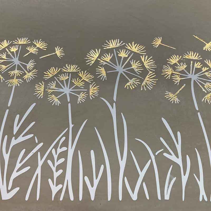 Transferfolie Gold auf Pusteblumen Transferfolie-Gold-Beispiel